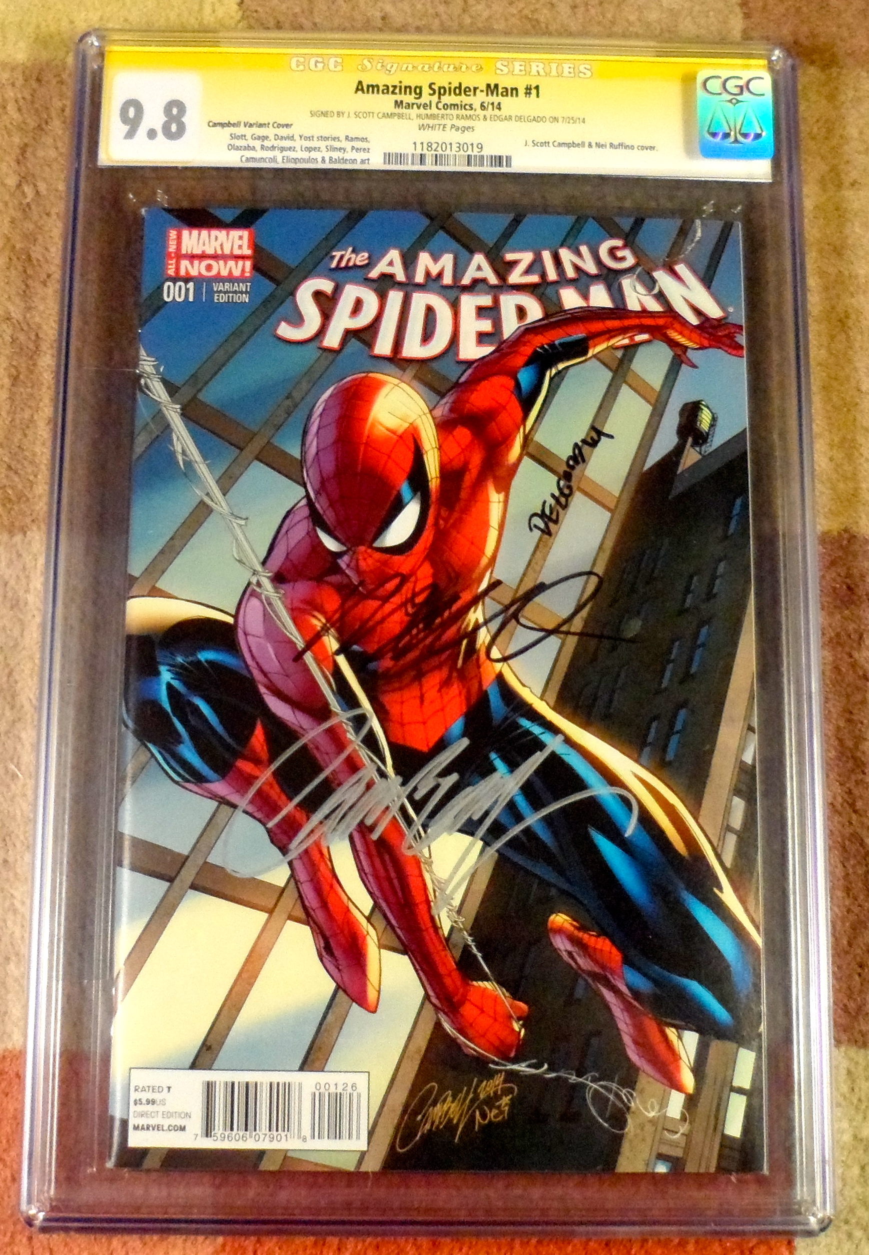 Amazing Spider-Man 1, Campbell variant, CGC 9.8 3X SS, Signed by